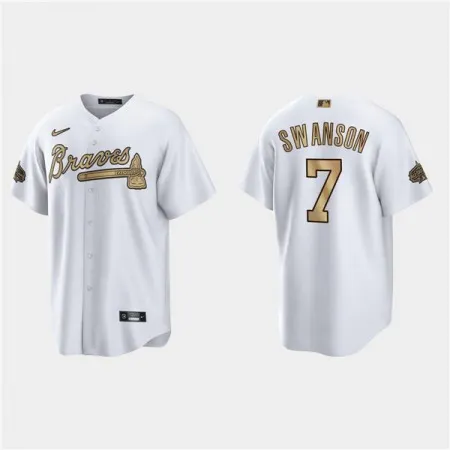 Men's Atlanta Braves #7 Dansby Swanson 2022 All-Star White Cool Base Stitched Baseball Jersey CPZW