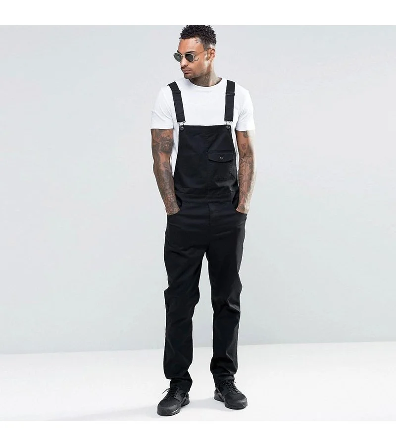Men Creative Pocket Design Solid Color Suspender Jeans S-3XL
