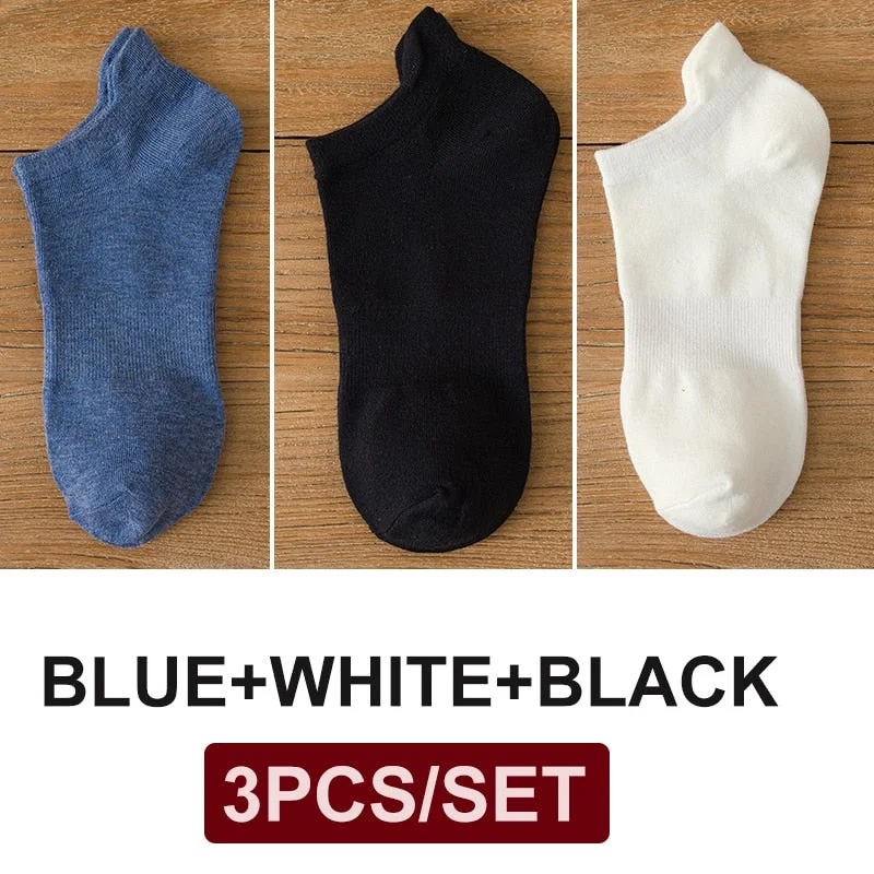 FINETOO 3 Pairs/Set Cotton Men's Socks Harajuku Boat Socks Lift Up Solid Colors Man Sock Sox  Male Invisible Short 38-44 Socks