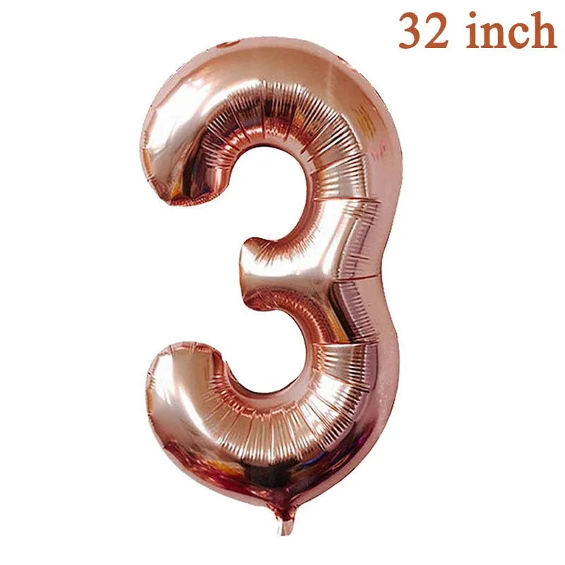 Rose Gold Number Foil Balloon Party Decorations Wedding Happy Birthday Party Kids Baby Shower Boy Girl Decor First 1st Supplies