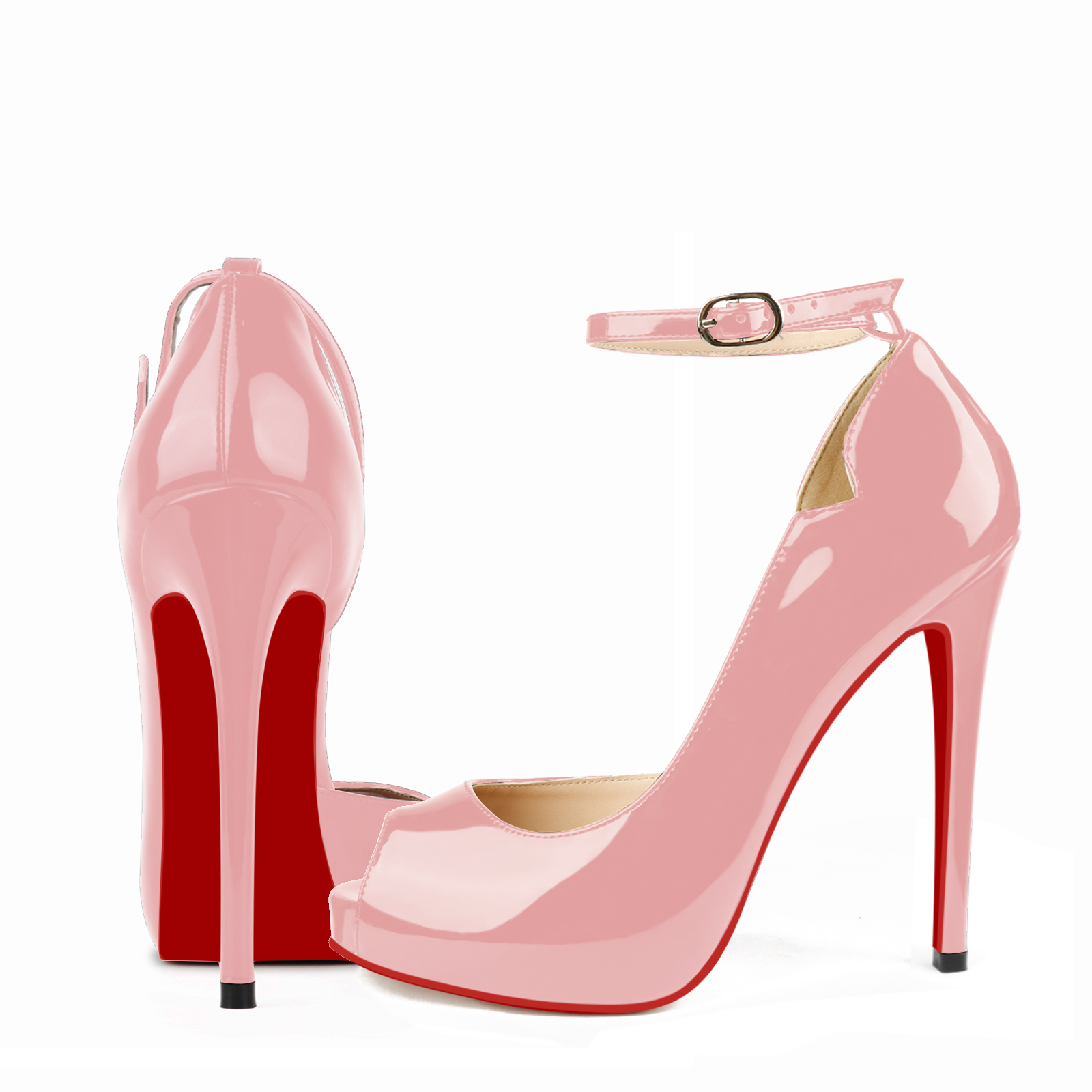 120mm Red Bottom Strap Platform Stilettos Pumps Patent-MERUMOTE