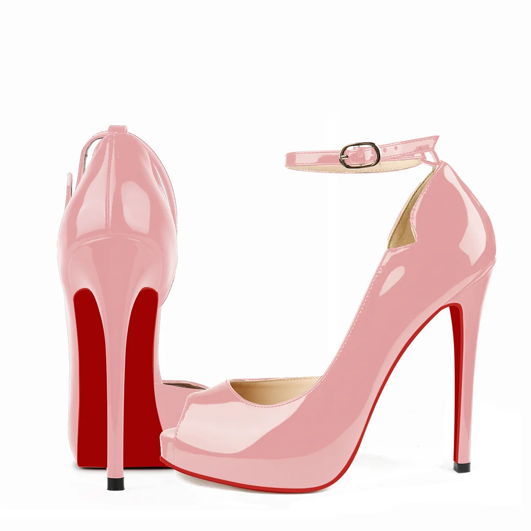 120mm Red Bottom Strap Platform Stilettos Pumps Patent-MERUMOTE