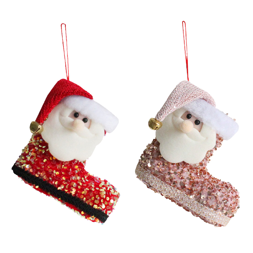 

3D Cloth Christmas Stocking Santa Claus Socks Sequined Boots Trees Hanging, Pink, 501 Original