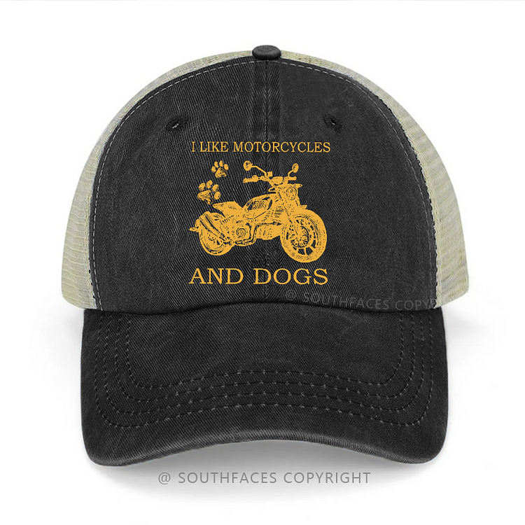 I Like Motorcycles And Dogs Print Custom Trucker Cap