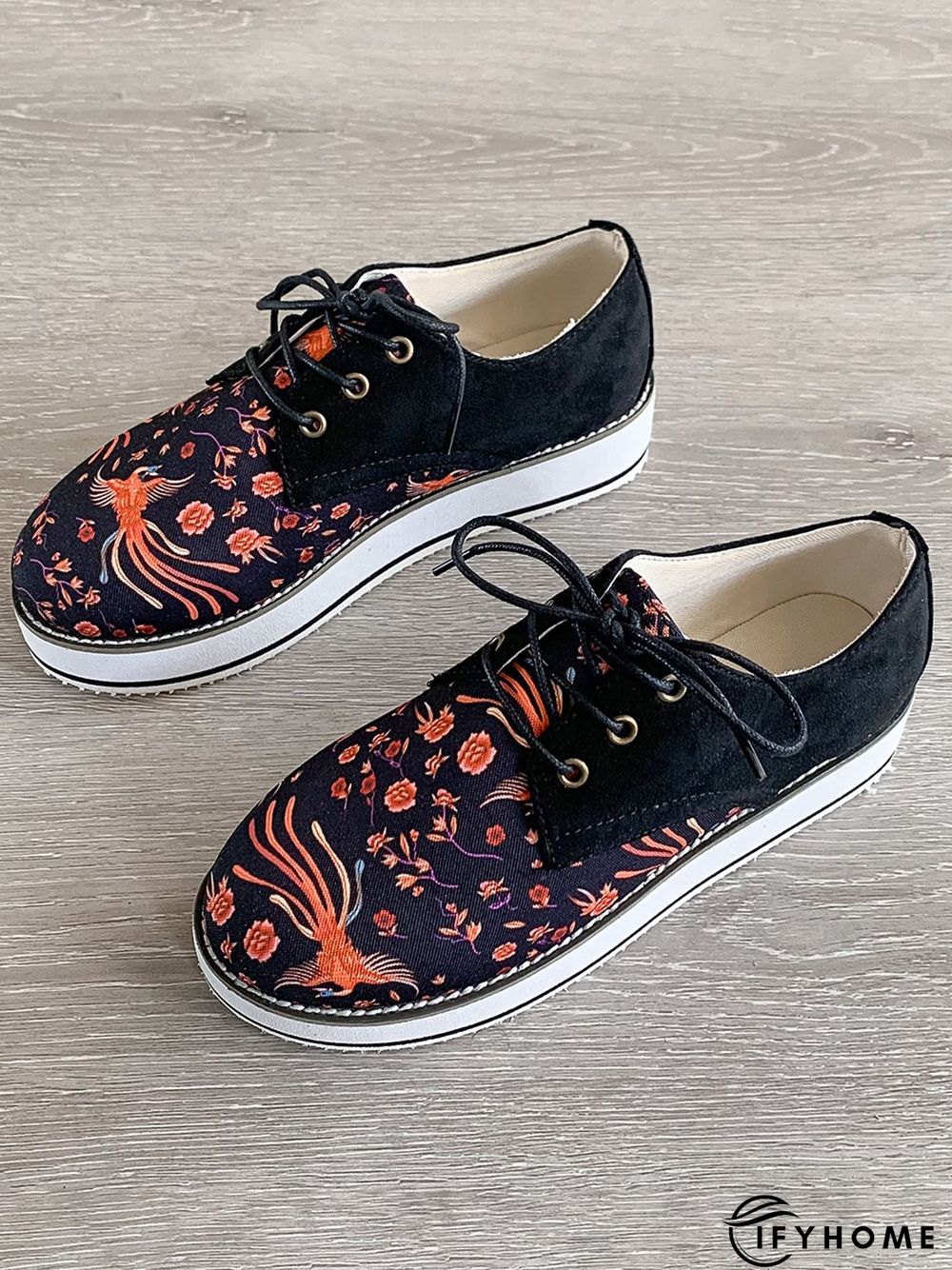 Floral Printed Patchwork Lace Up Shoes | IFYHOME