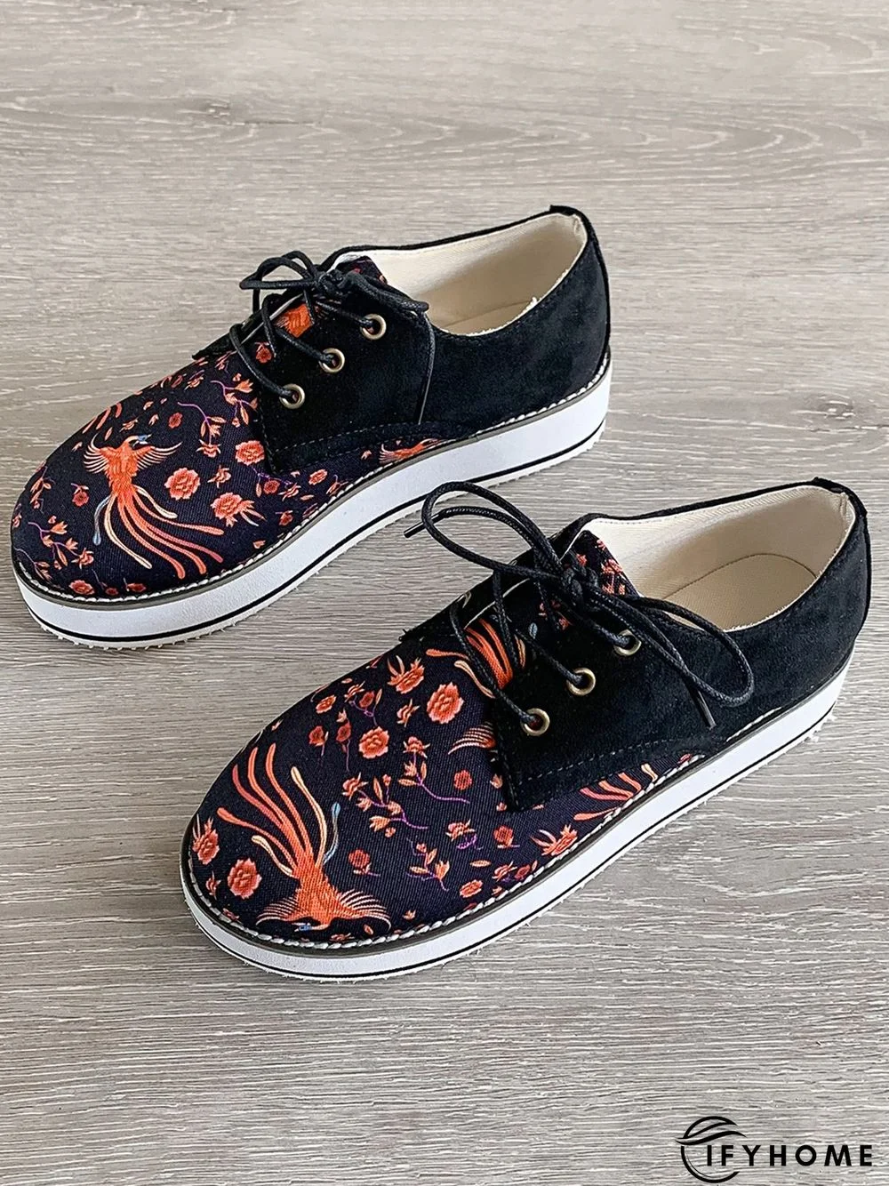 Floral Printed Patchwork Lace Up Shoes | IFYHOME