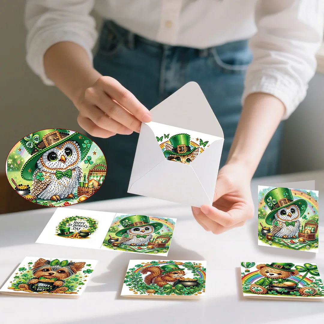 6Pcs St.Patrick Day DIY Diamond Painting Greeting Card Set with Envelopes Diamond Art Handmade Cards for Beginner Adult Holiday Gifts