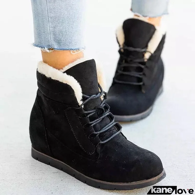 Women's Casual Simple Style Flat Heel High-Top Lace-Up Snow Boots