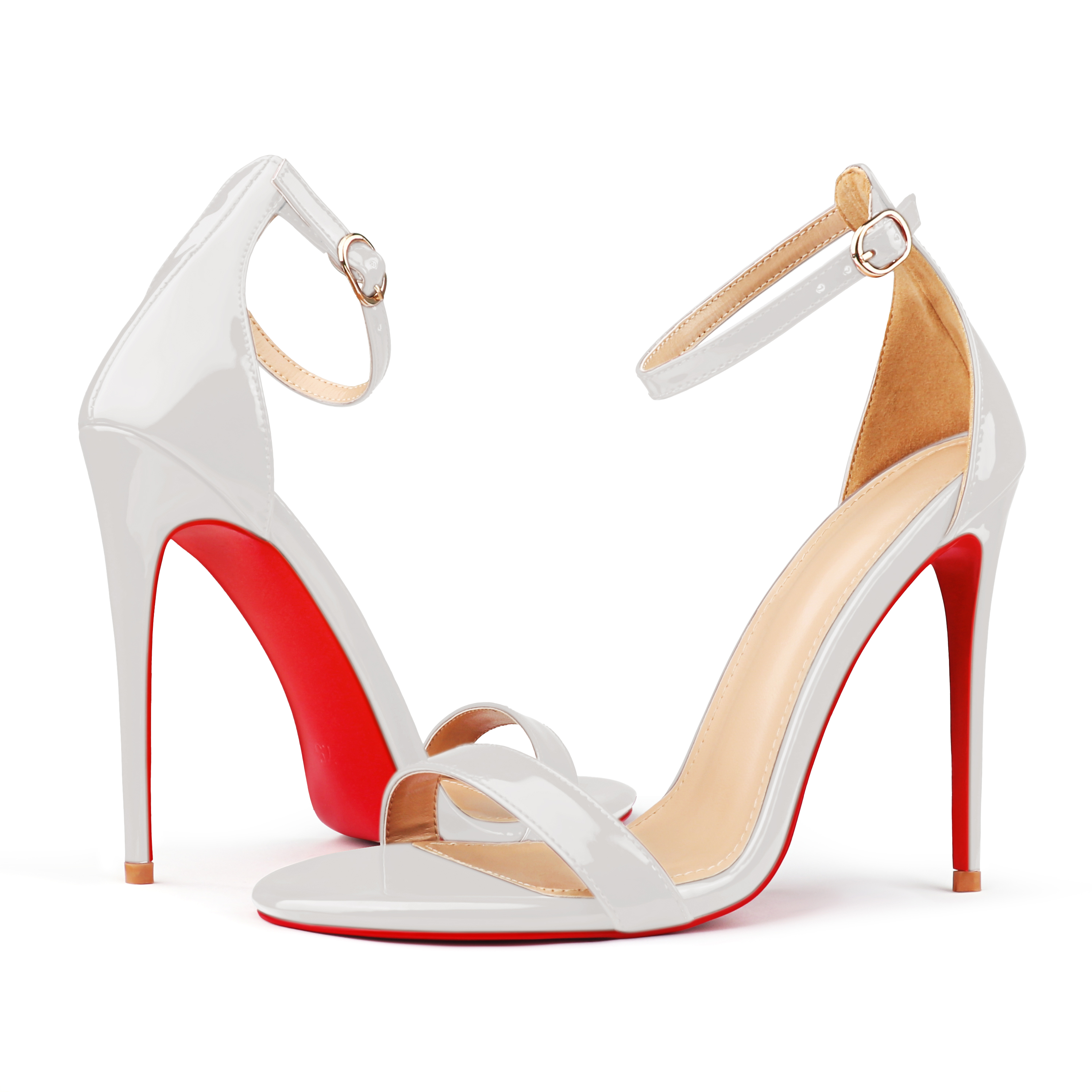 120mm Women's Pointed Toe Open Toe Ankle Strap Red Bottom Sandals Pumps Shoes-MERUMOTE