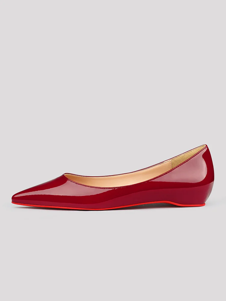 Women's Pointed Toe Red Bottom Patent Leather Comfortable Simple Classic Style Flat Shoes