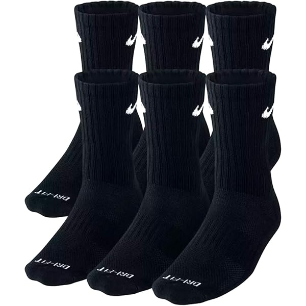 NIKE Plus Cushion Socks (6-Pair) (L (Men's 8-12 / Women's 10-13), Crew Black)
