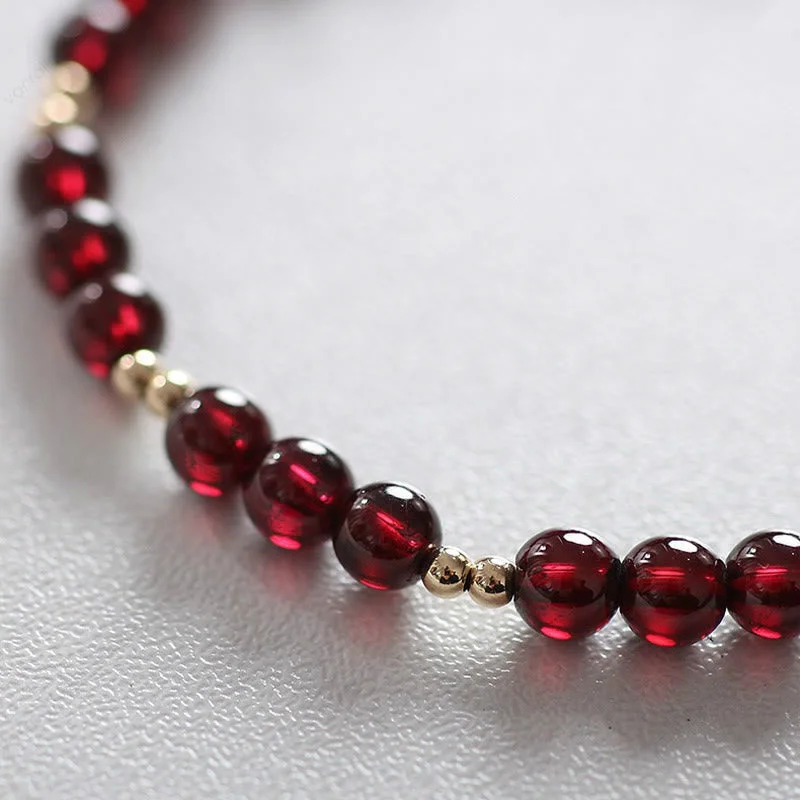 Natural Garnet 14K Gold Calm Bracelet