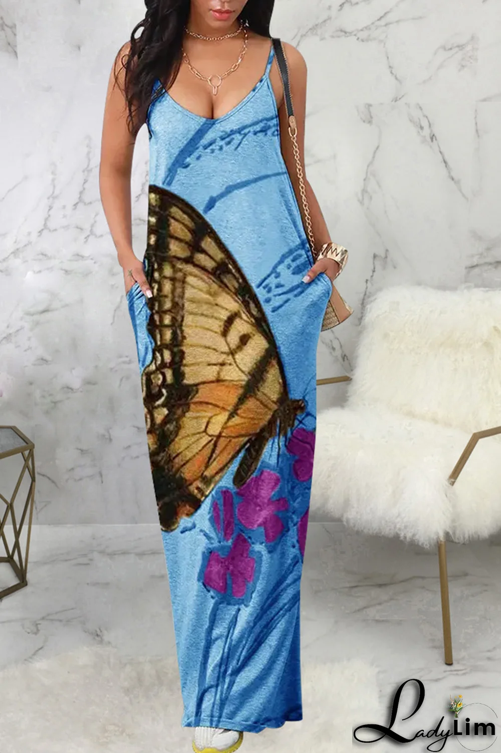 Camel Fashion Print Patchwork Spaghetti Strap Straight Dresses