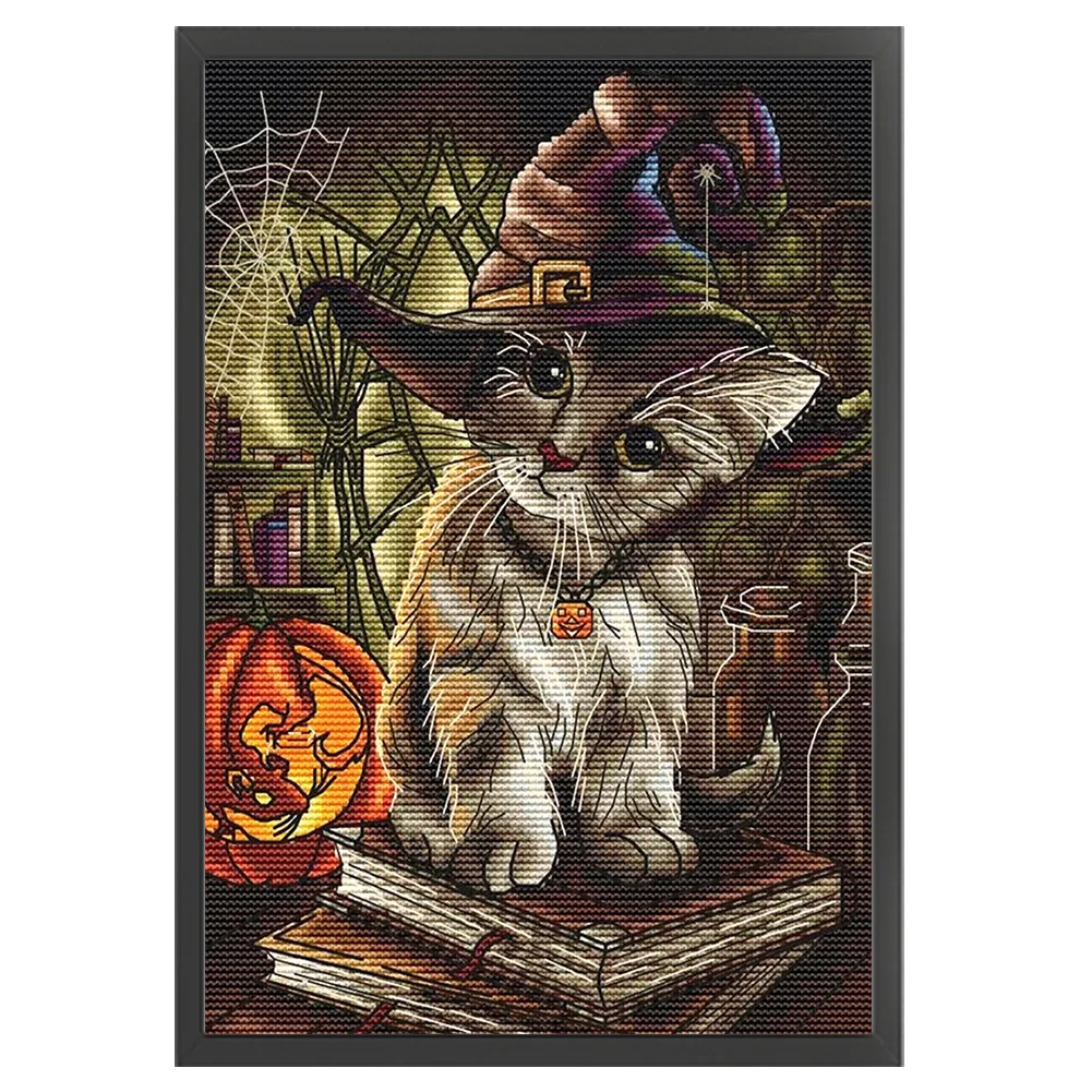 Full Embroidery 14CT DIY Halloween Cats Counted Cross Stitch Kit Art Craft