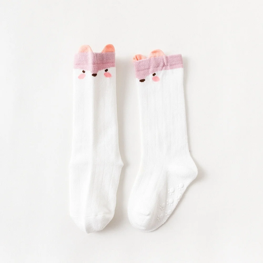 1 Pair 0 to 24M Cute Fox Baby Sock Non Slip With Grips Cotton Long Socks For Infant Girls Boys Newborn Knee High Socks 2020