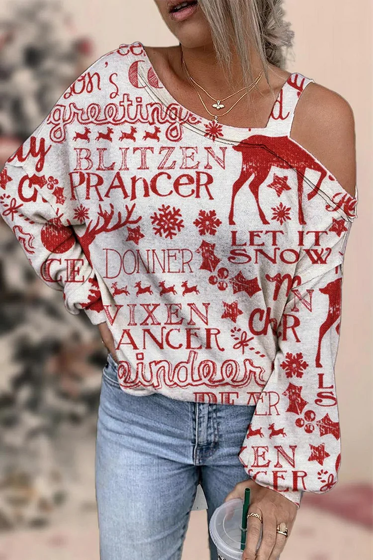 Women's Christmas Elk Printed Long Sleeve Sweatshirt