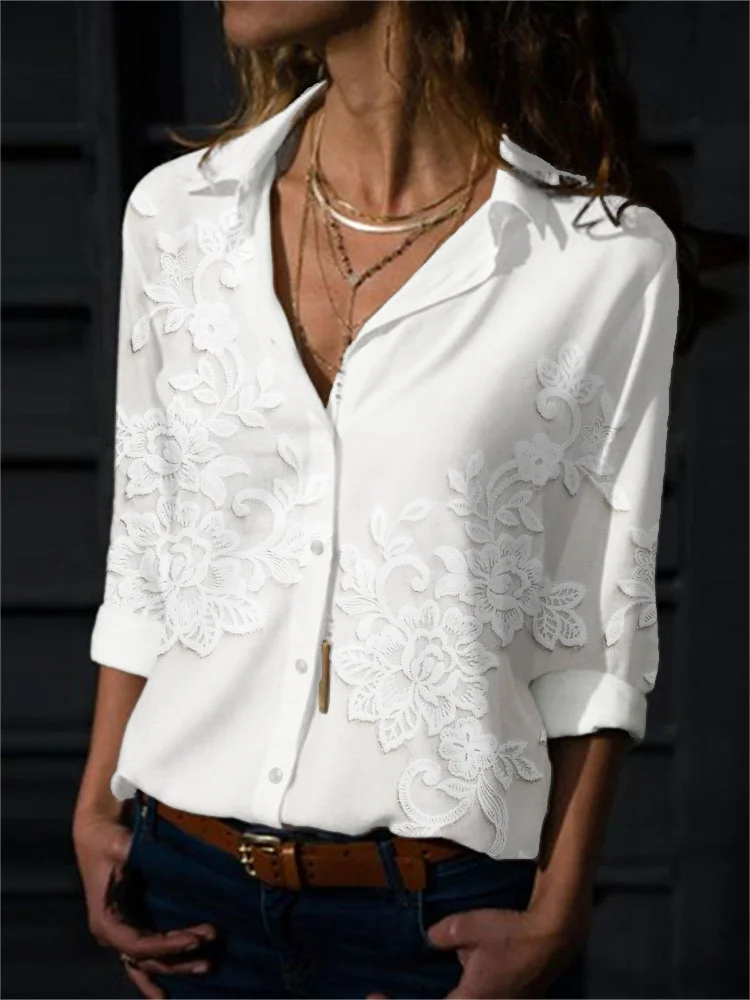 Vintage Floral Lace Embroidered Flowy Blouse