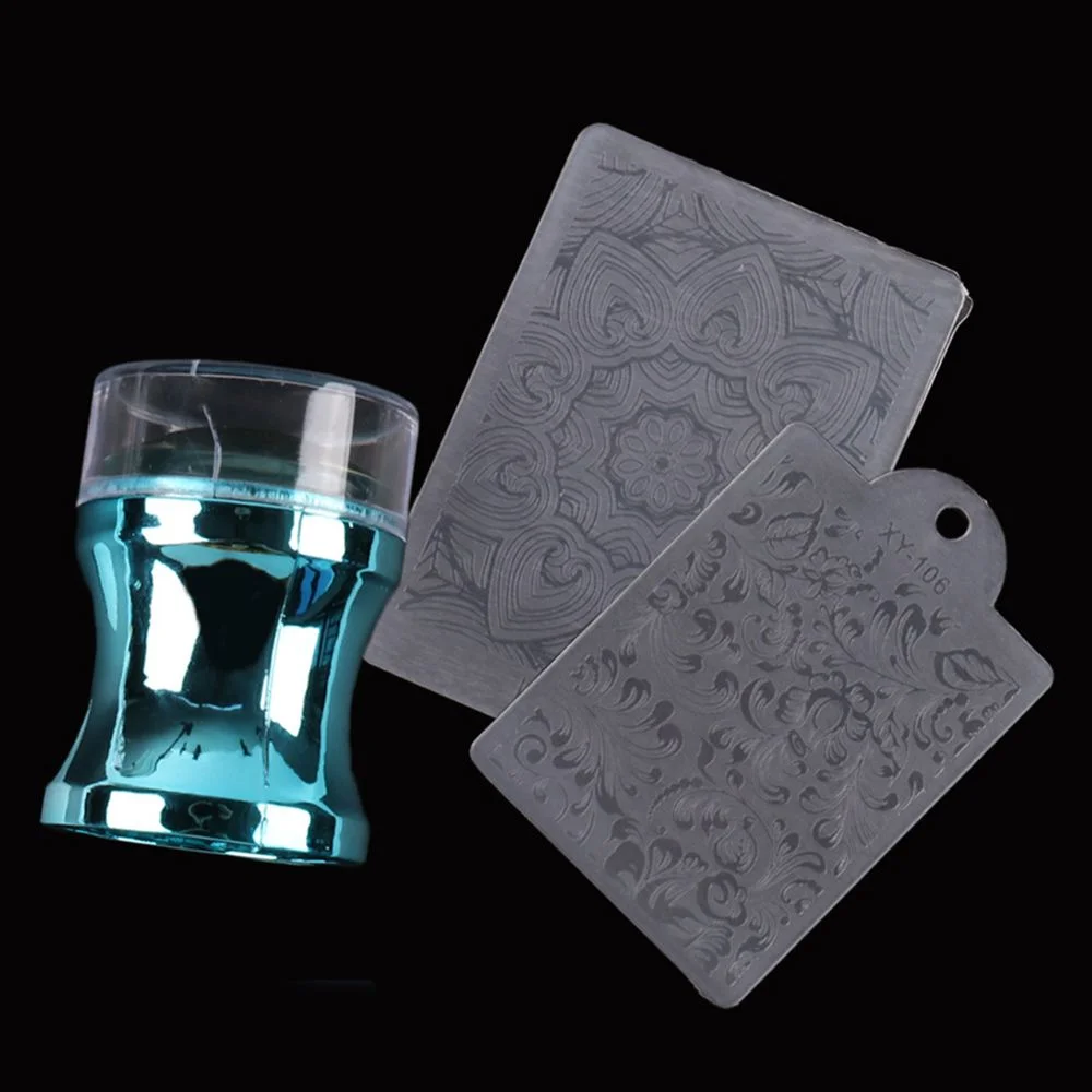 Mirror Nail Stamper Clear Silicone Head Manicure Scraper Polish Transfer Template Kits with Cap Nail Art Stamping Plate