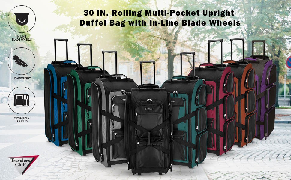 travelers club, travel, duffel bag, in-line wheels, upright bag, lightweight, organizer, adventure