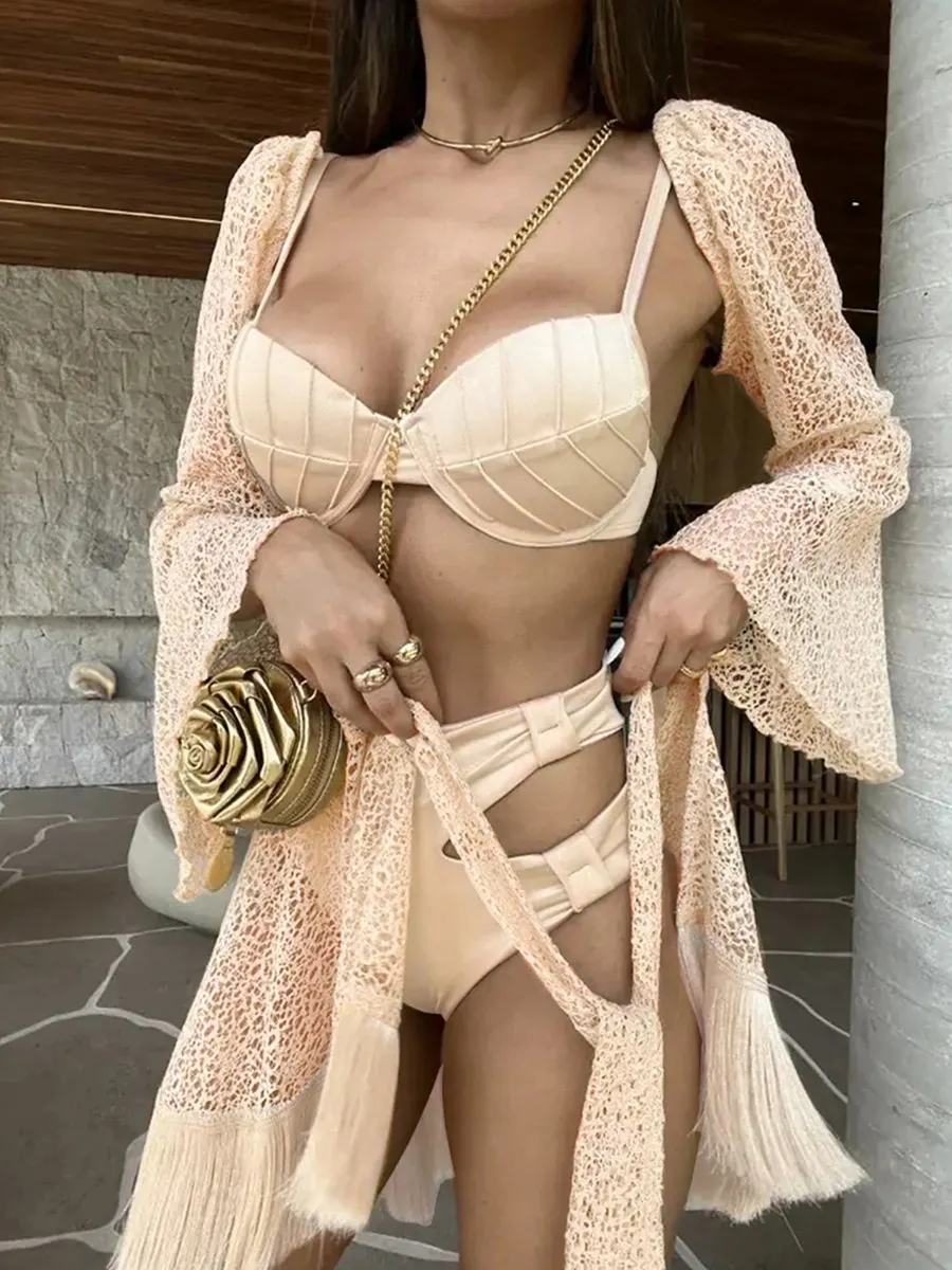 Brownm Bikini Three-Piece Long-Sleeved 2025 New Cassin Sexy Split Swimsuit Female Bikini