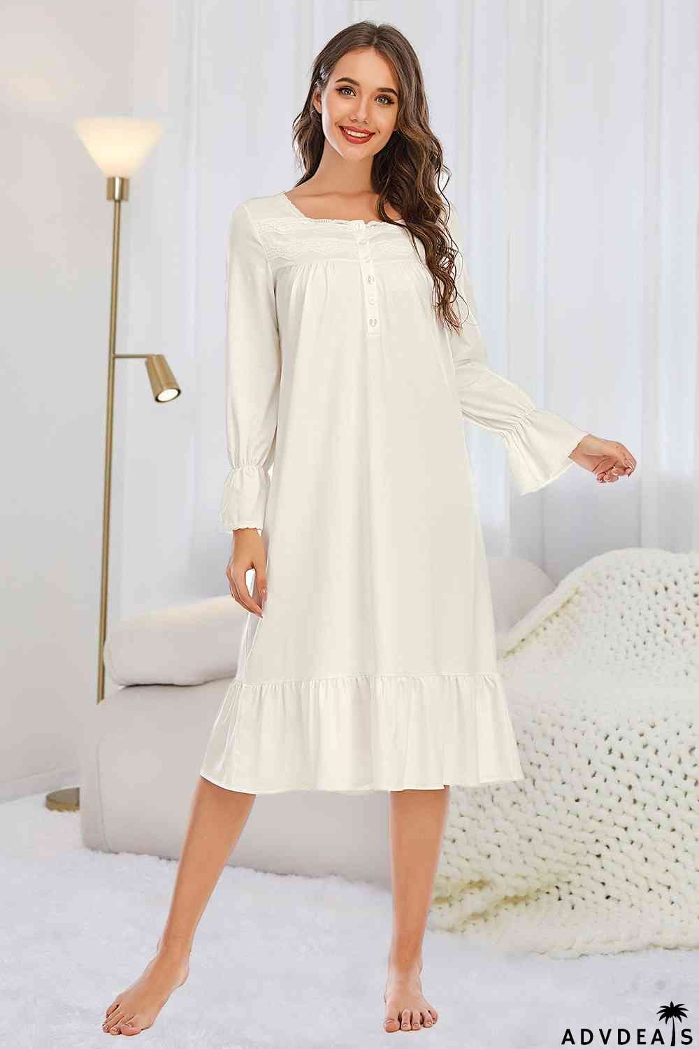 Flounce Sleeve Ruffle Hem Night Dress
