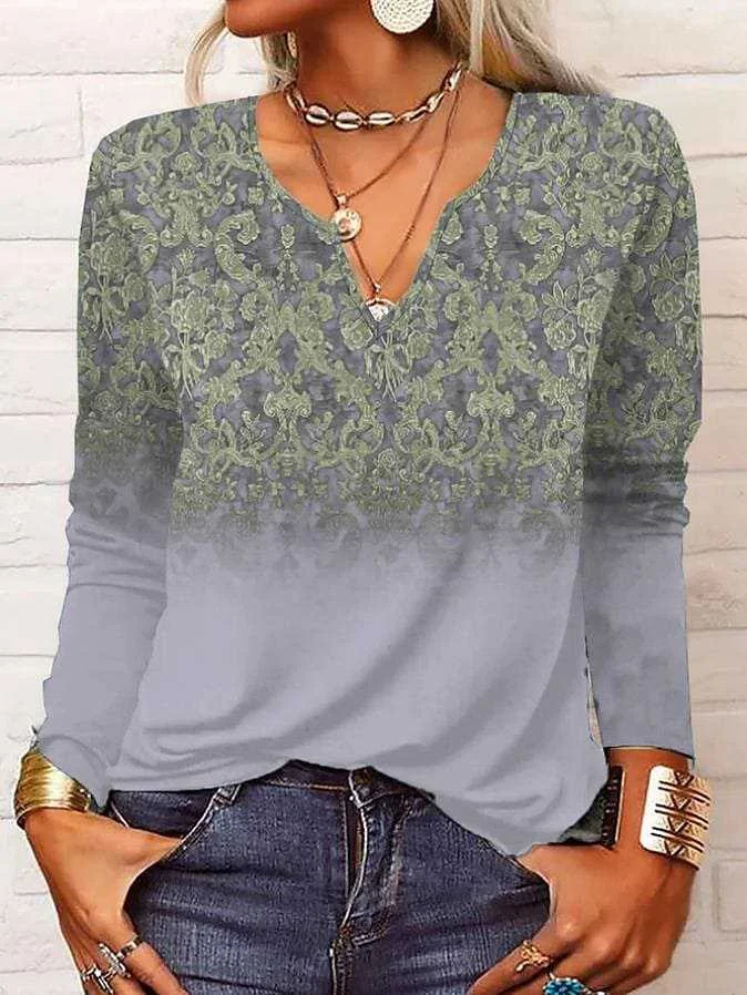 Women's Vintage Ethnic Style Casual Long Sleeve T-Shirt