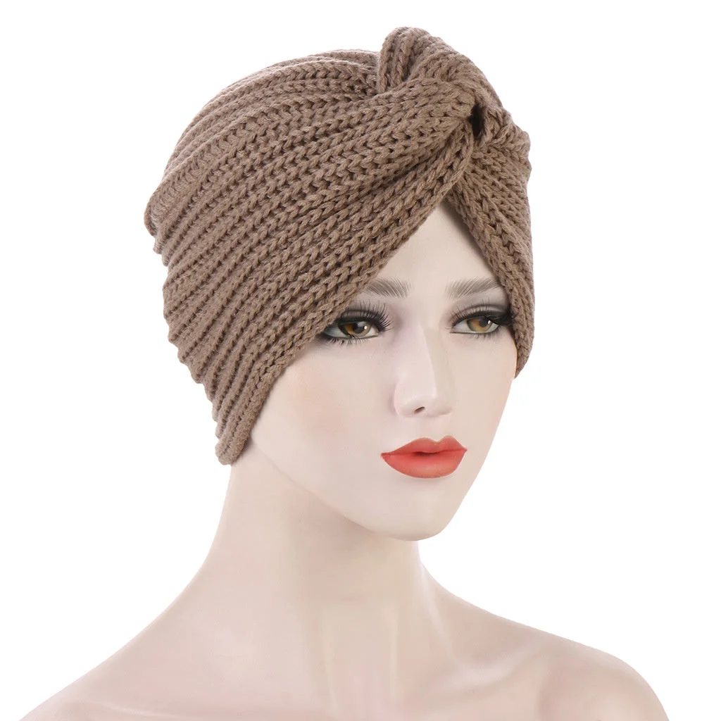 Women's Wool Knitting Muslim Turban Hat Cap