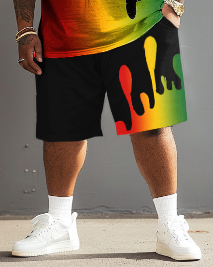 Men's Plus Size Fun Reggae Color Watercolor T-Shirt Shorts Suit