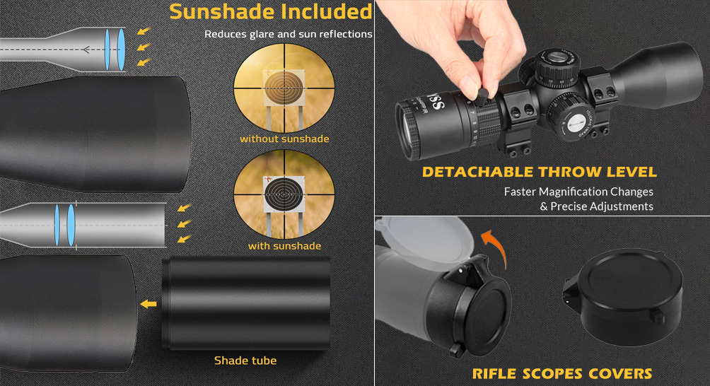 rifle scope covers caps, rifle scopes lens caps rings throw lever zoom handle slider with glare shield sunshade  