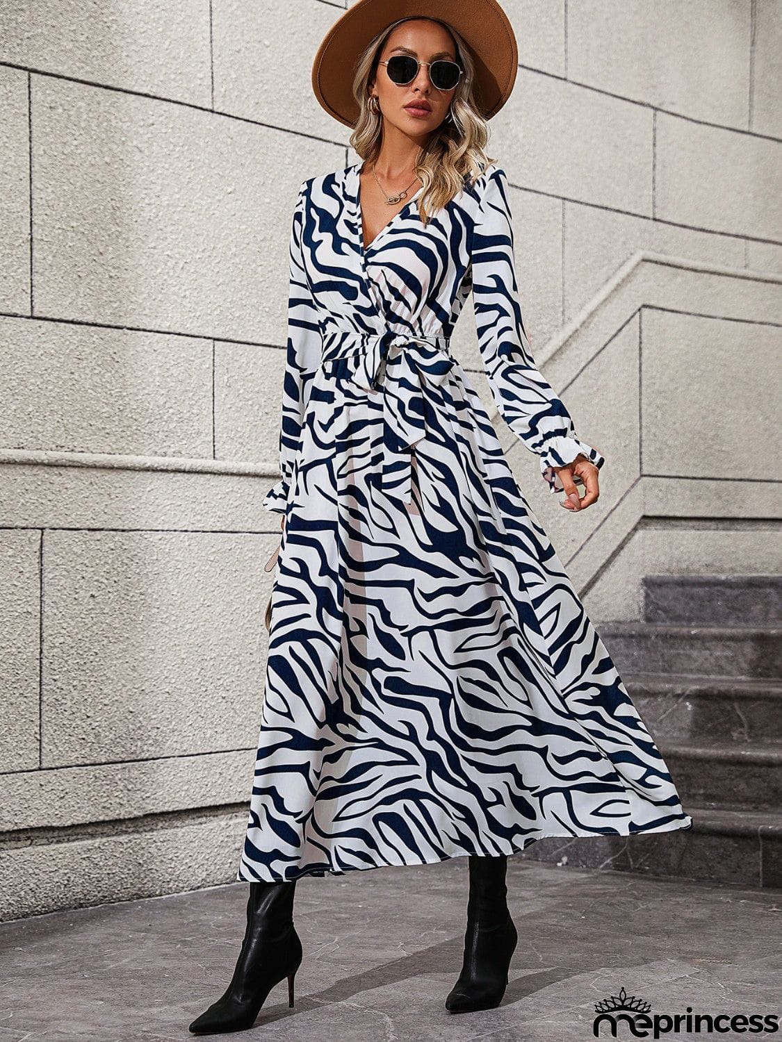 Flounce Sleeve Tie Waist Dress