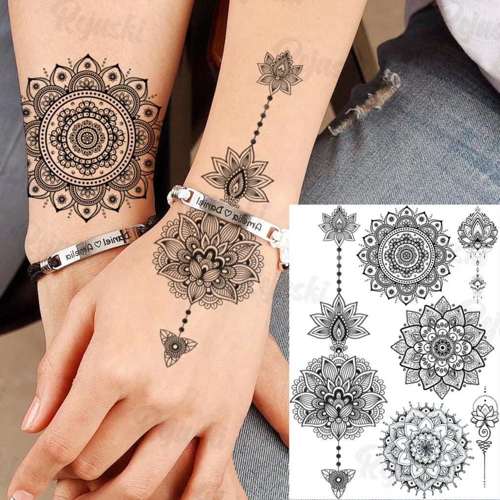 Sdrawing Elephant Pendant Temporary Tattoos For Women Men Lion Butterfly Snake Feather Fake Tattoo Sticker Glamour Back Body Tatoos