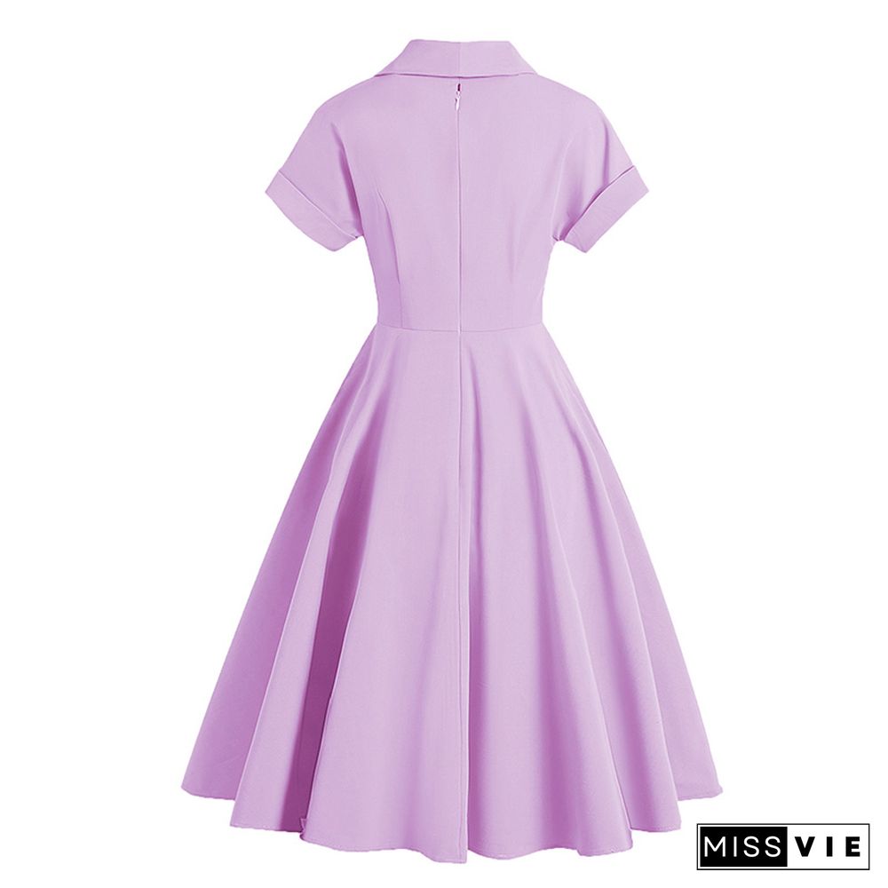 Vintage High Waist Lapel A-line Dress