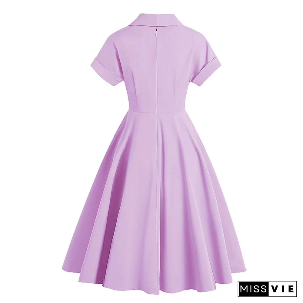 Vintage High Waist Lapel A-line Dress
