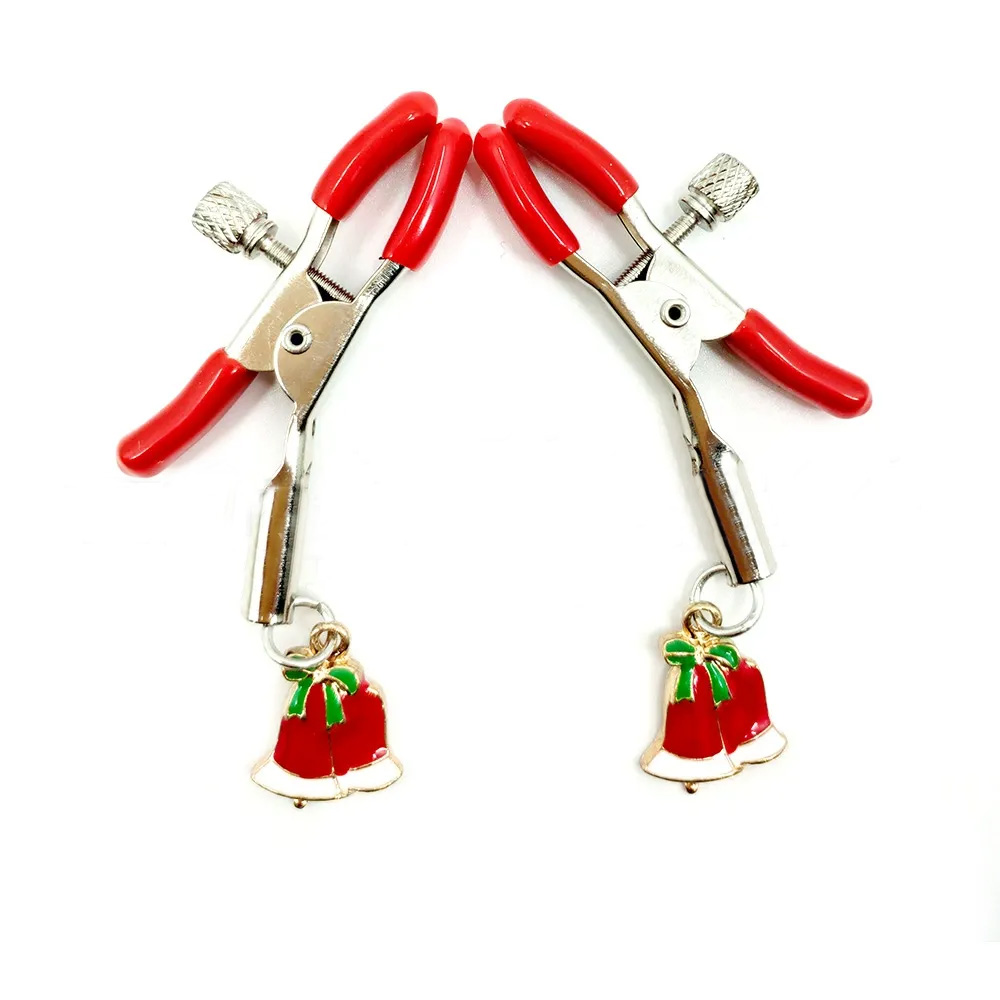 Yuleta &ndash; Christmas Bell Adjustable Nipple Clamps, Soft-tipped Metal Clips With Festive Charms For Couples Play By Rose Toy