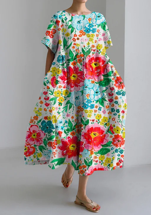 Casual Floral Loose Short Sleeve Dress