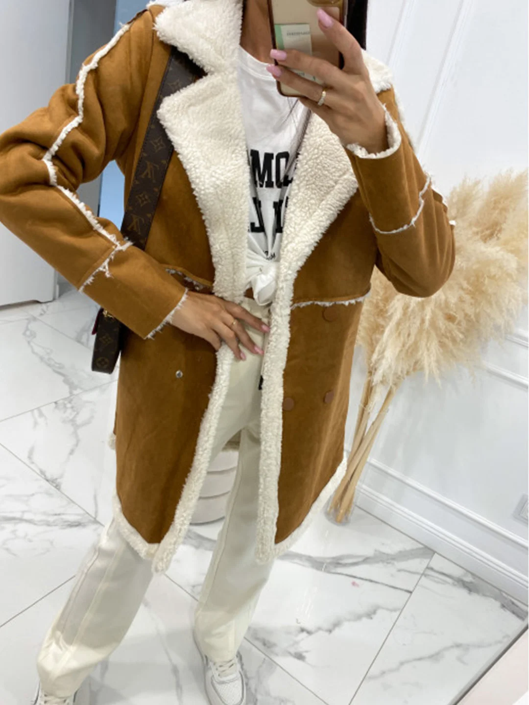 Brownm Brownm And Winter 2023 New Solid Color Thickened Lamb Wool Patchwork Coat Coat-23107