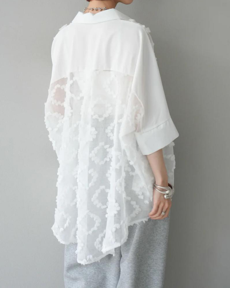 Floral Pattern Short Sleeve Loose Sheer Shirt