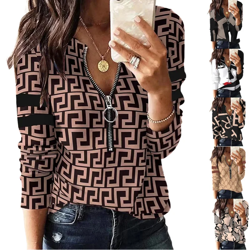 Uveng Uveng Spring And Summer New Women's Explosive Ebay Zipper Commuting Long-Sleeved Shirt