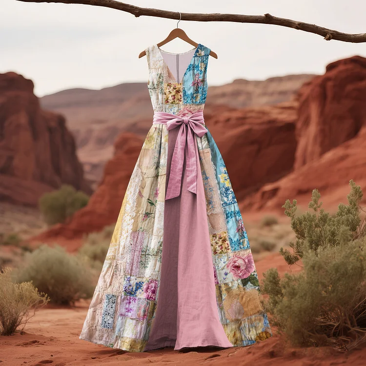 Simpfit Vintage Blumen Drucken Muster Art Tank Kleid