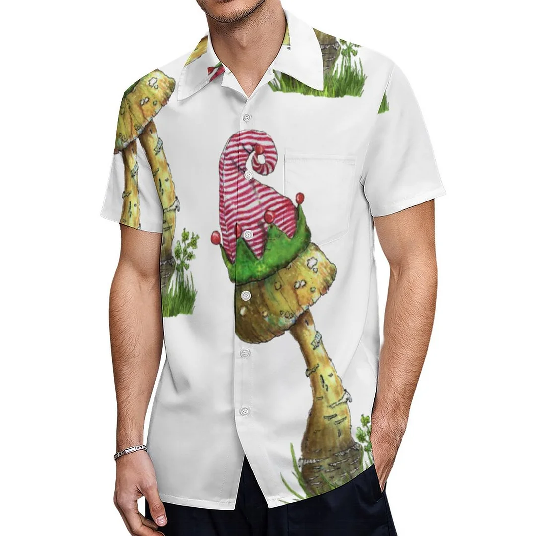 Short Sleeve Festive Mushroom And Frog Hawaiian Shirt Mens Button Down Plus Size Tropical Hawaii Beach Shirts