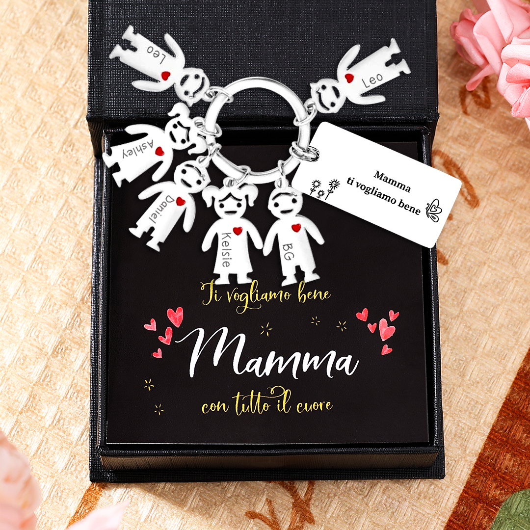 Festa della Mamma Mamma ti voglio bene-Portachiavi ciondolo bambino 6 nomi personalizzati regalo per mamma