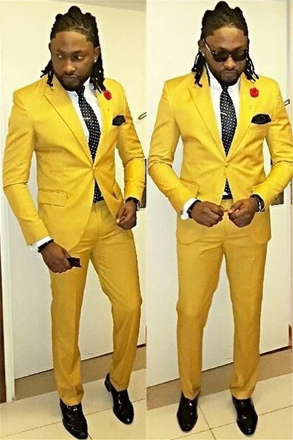 Stylish Yellow Casual Prom Outfits For Guys With Peaked Lapel One Button