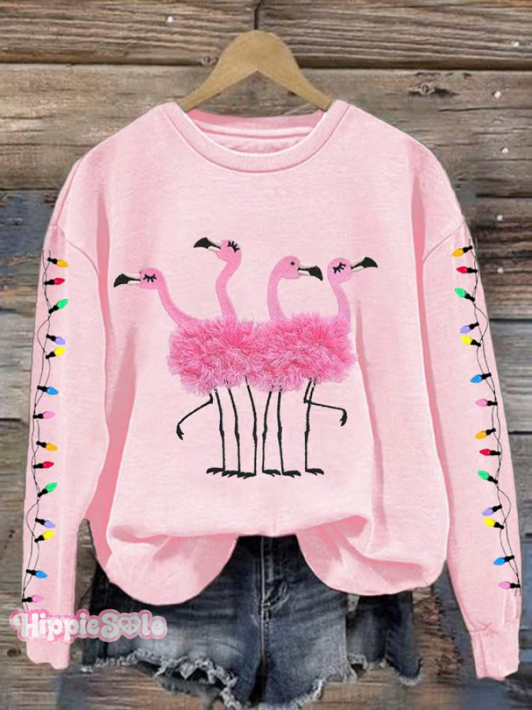 Lovely Flamingo Christmas Art Print Casual Sweatshirt Pink / S