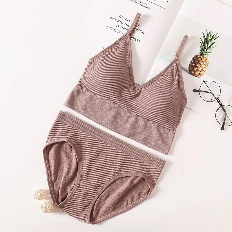 Women Bra Panties Set Seamless Bra Brief Cropped Cami Bralette Crop Top Brassieres Sexy Lingerie Active Bra Sport Underwear Set