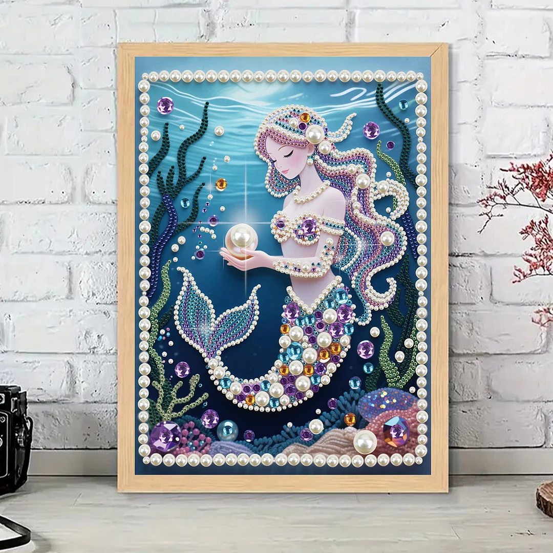 Blue Mermaid DIY Partial Diamond Pearl Painting Art Kits 30x40cm Special Shape Pearl Gem Paintings Picture Arts Craft for Adults Beginners Home Wall Decor