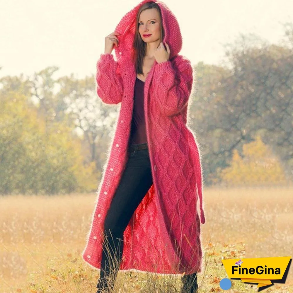 Pure Color Button Long Knitting Outerwear