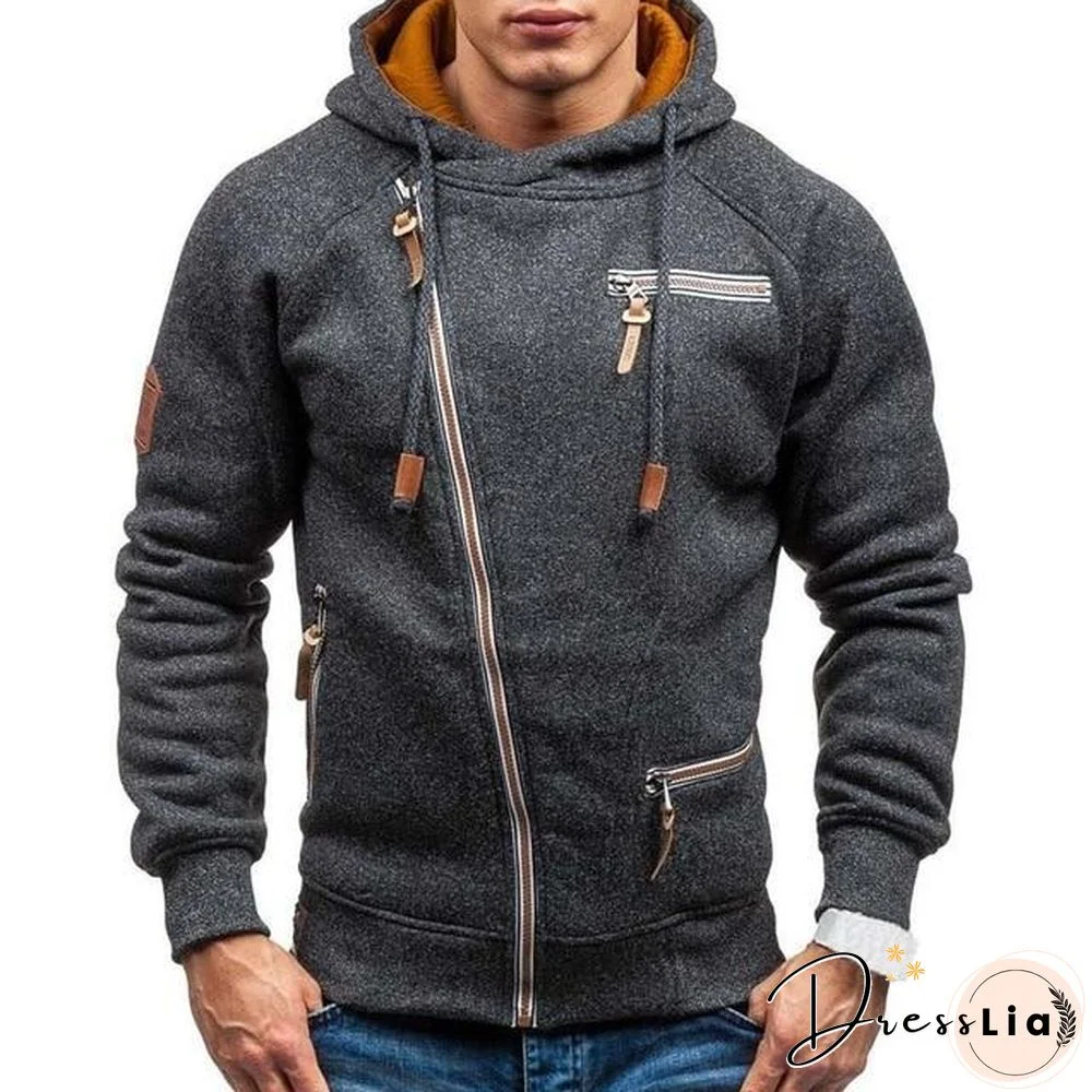 Hoodie Casual Solid Long Sleeve Hoodies Sweatshirts Slim Zipper Hoody Sweatshirt Men Hooded Streetwear