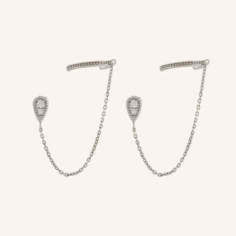 Double Piercing Fringe Drop Earrings