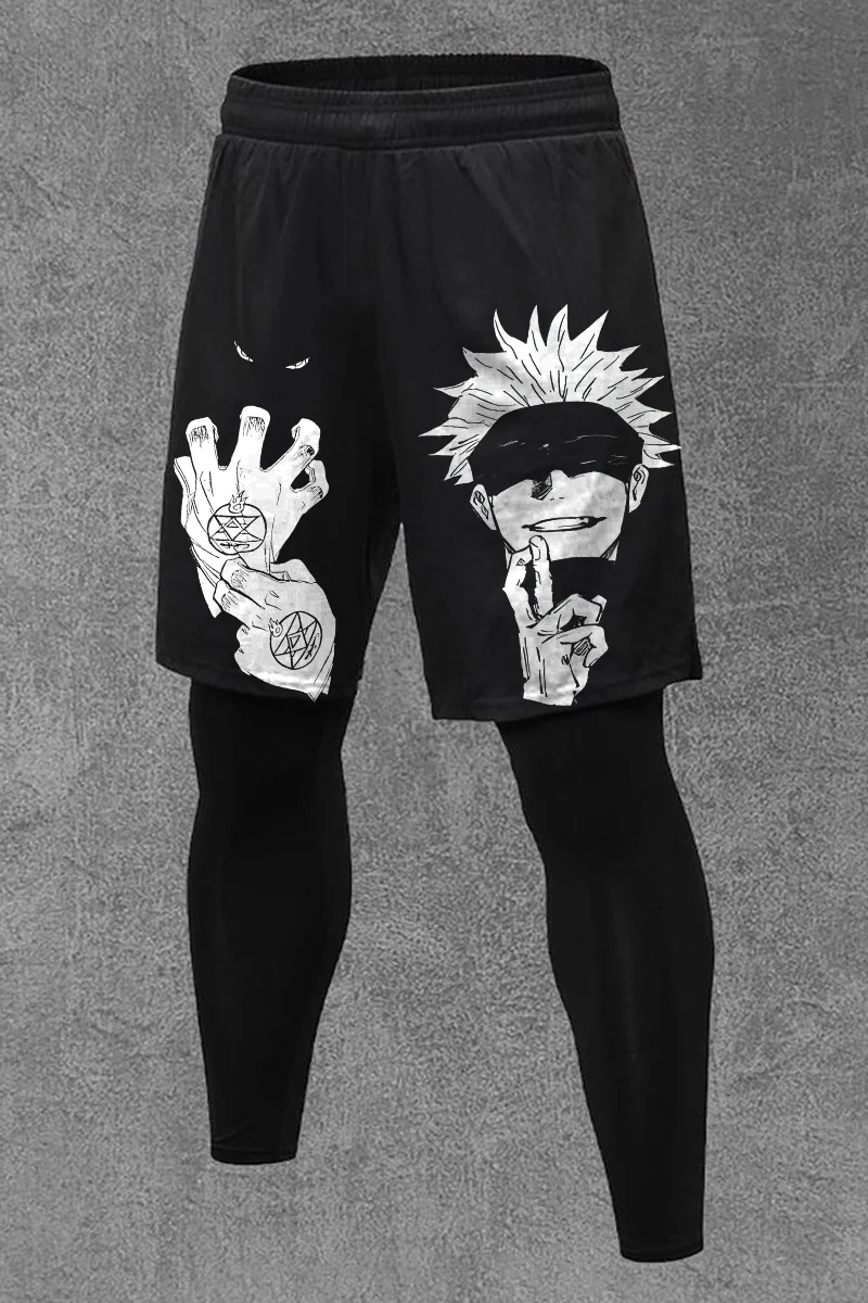 Jujutsu Kaisen Anime Printed Men's All-In-One Fitness Leggings 