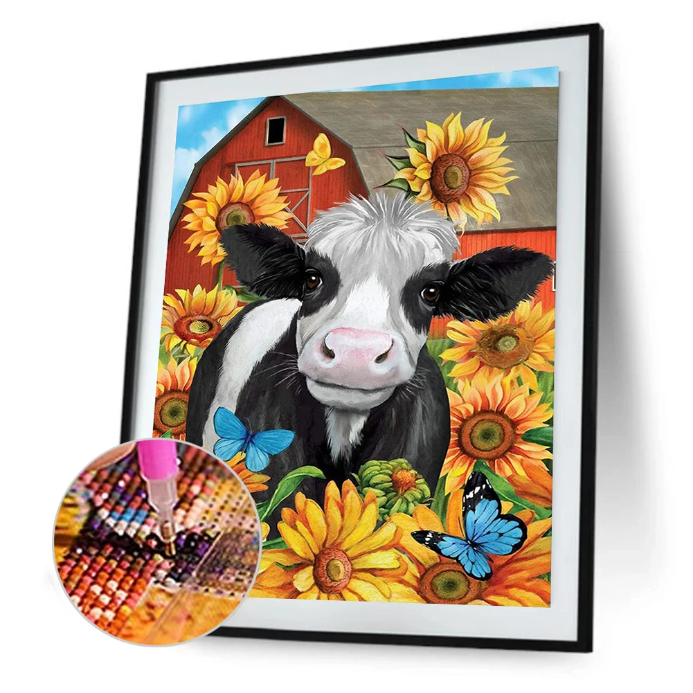 Full Round Diamond Painting 30*40cm - Sunflower Cow